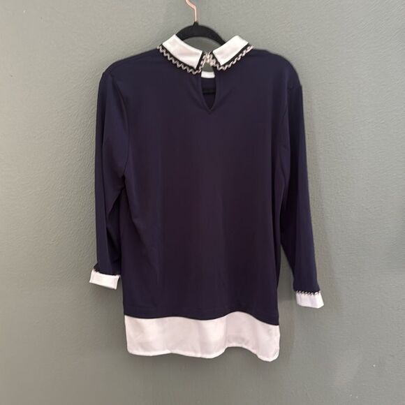 KARL LAGERFELD Blue White Jeweled Long Sleeve Back Button-Up Women Shirt Sz M - Picture 5 of 11